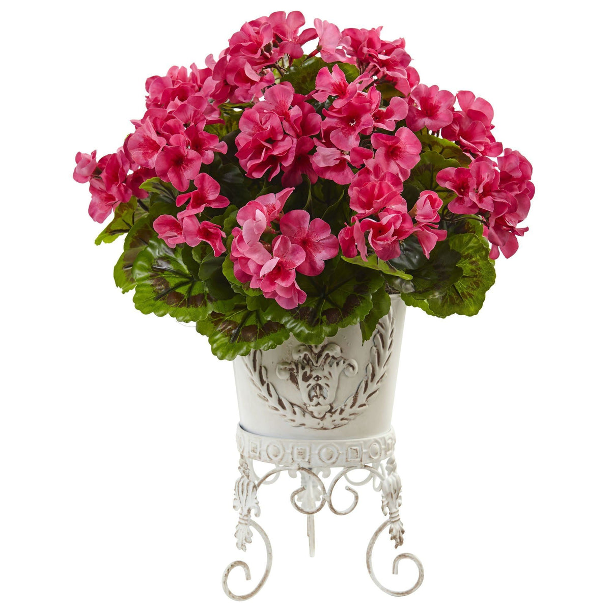 18.5" Geranium w/Planter UV Resist (Indoor/Outdoor) Beauty by Nearly Natural in Beauty