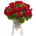 18.5" Geranium w/Planter UV Resist (Indoor/Outdoor) Red by Nearly Natural in Red