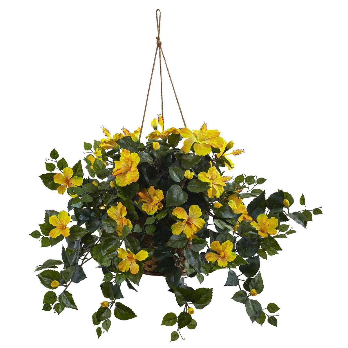22" Hibiscus Hanging Basket Yellow by Nearly Natural in Yellow