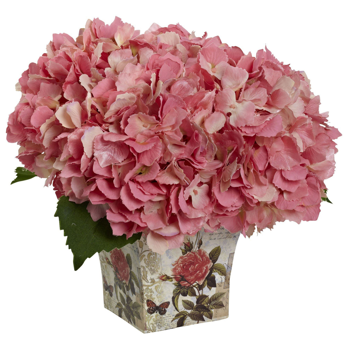 9.5" Hydrangea with Floral Planter Pink by Nearly Natural in Pink
