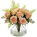 Rose & Maiden Hair Arrangement w/Vase Peach by Nearly Natural in Peach