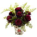 Rose & Maiden Hair w/Floral Planter Burgundy by Nearly Natural in Burgundy