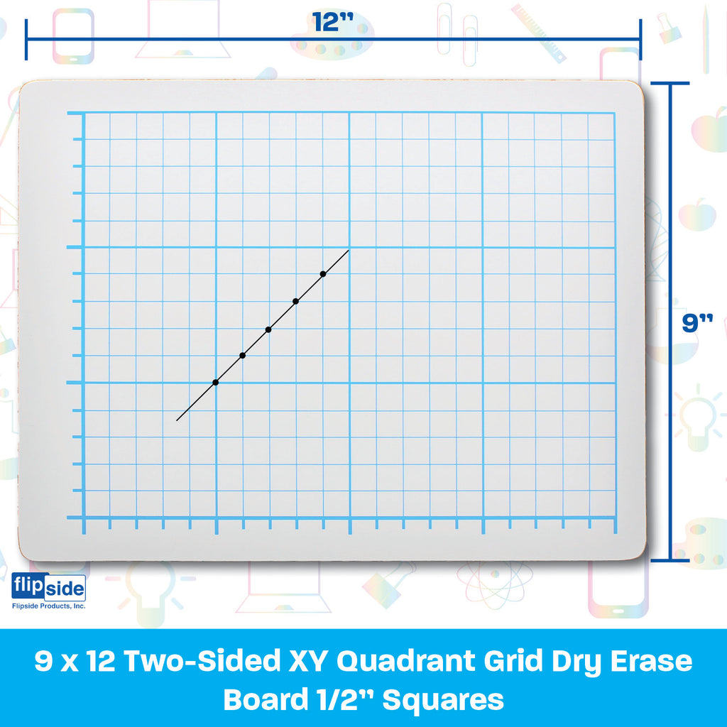 9 x 12 Two Sided Quadrant Grid Dry Erase Board - 1/2" Square Class Pack of 12
