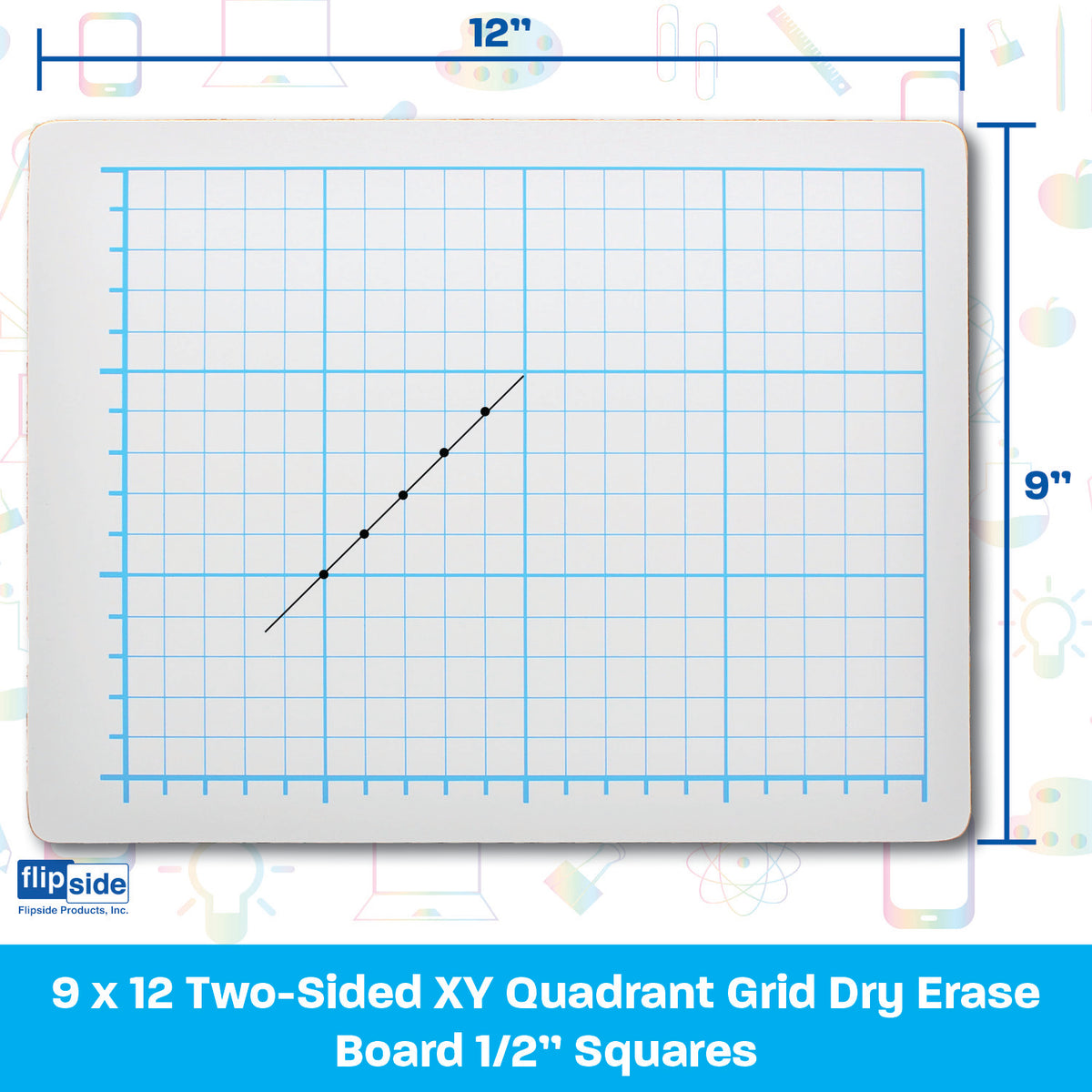 9 x 12 Two Sided Quadrant Grid Dry Erase Board - 1/2" Square Class Pack of 12