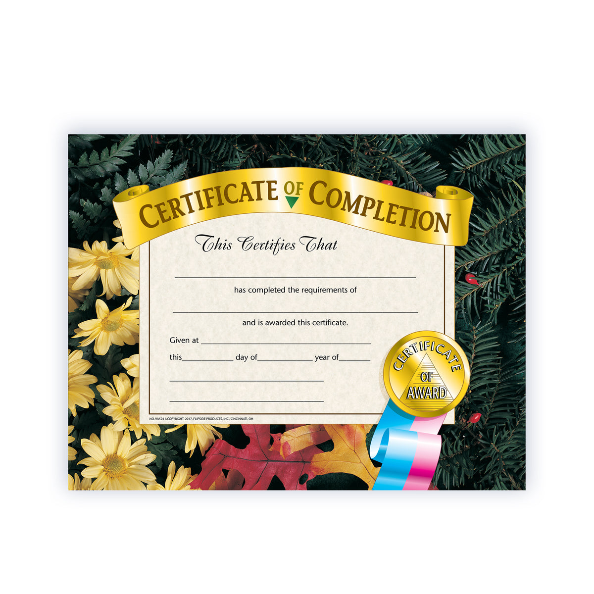 Certificate of Completion - Carton of 50 supplier units - SKU VA524