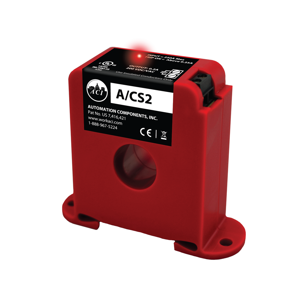 ACI (Automation Components Inc) A/Cs2 Fixed Current Switch, Din Rail, Solid Core, Normally Open, <0.25A Trip Point 142340