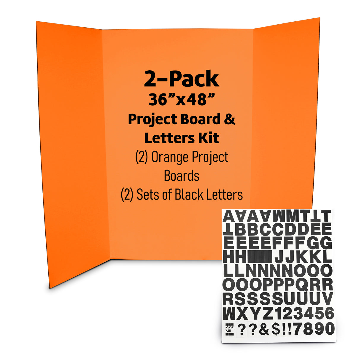 36” x 48” Halloween Themed Project Board Kit - 4 Pack of Orange Boards and 4 Black Letter Sets