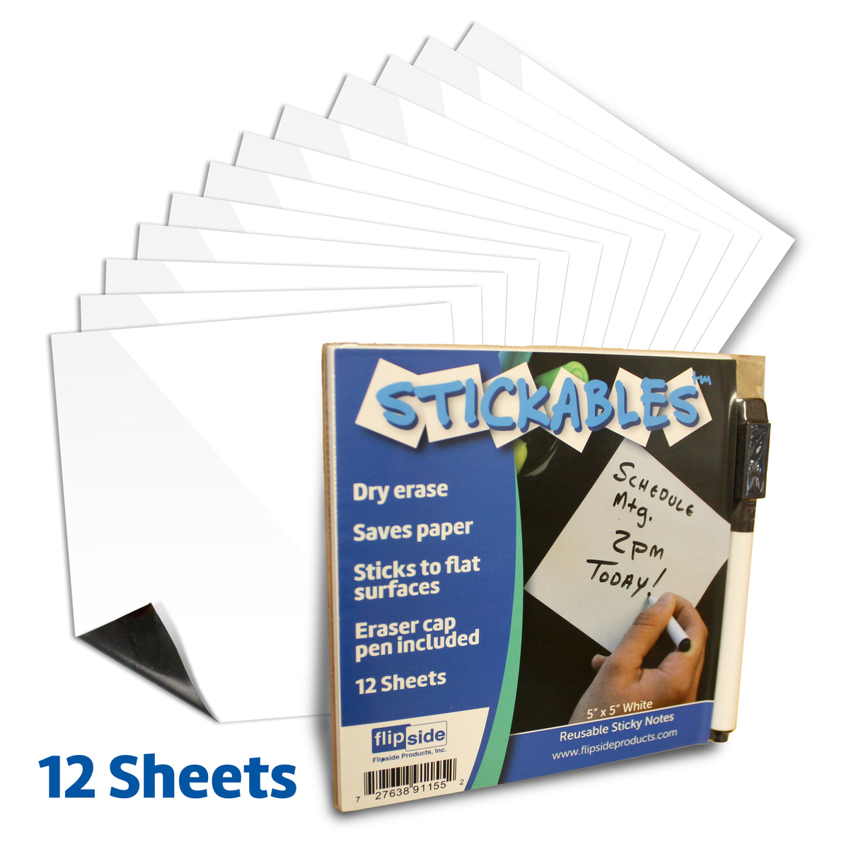 5" x 5" Stickables Repositionable Whiteboard w/ Dry Erase Marker - 1 Pack of 12 Sheets - Carton of 24 supplier units