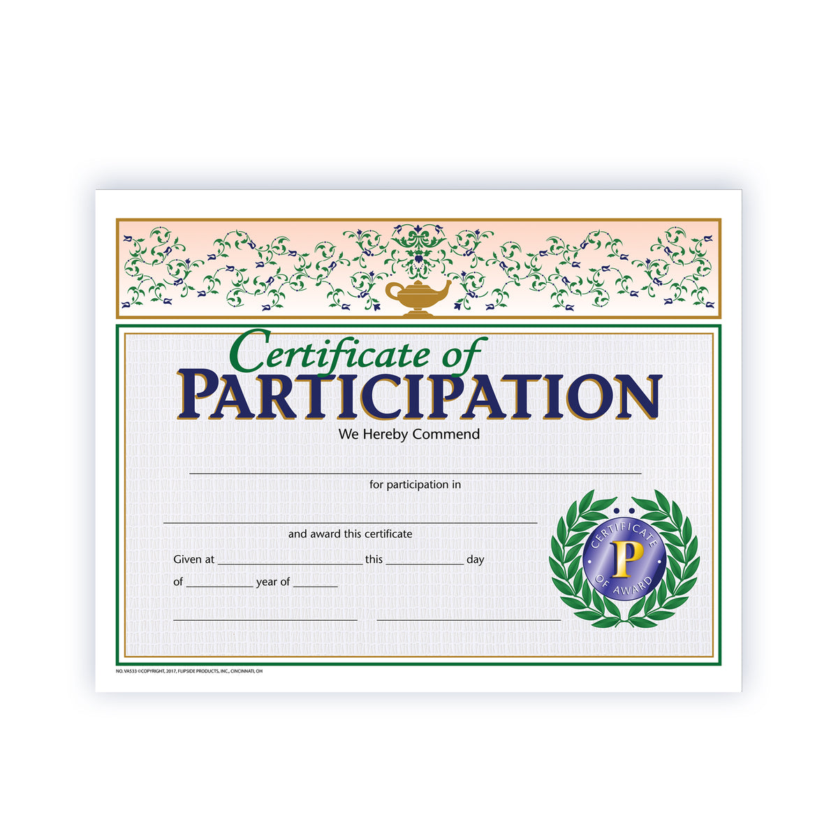 Certificate of Participation - Carton of 50 supplier units - SKU VA533