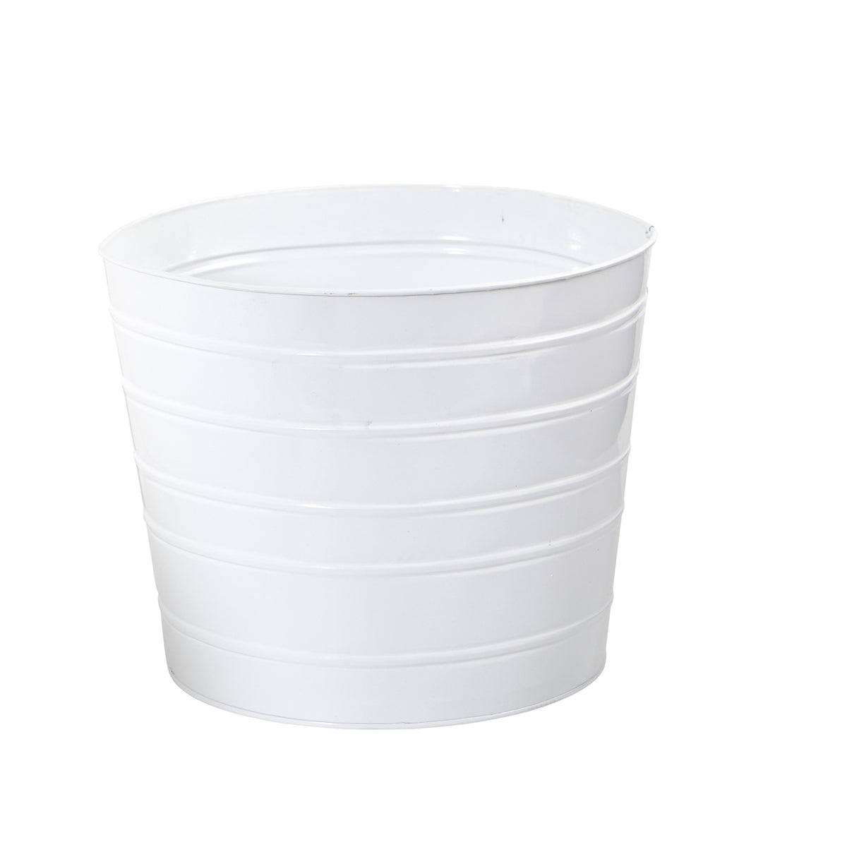 12" Farmhouse White Metal Ribbed Planter by Nearly Natural