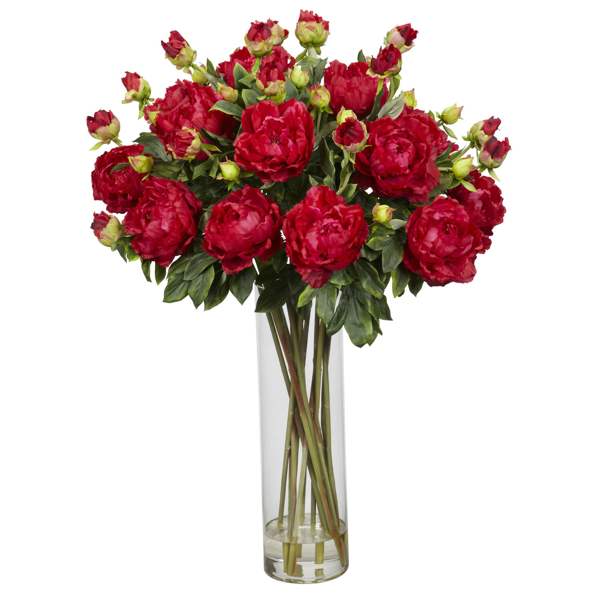 Giant Peony w/Cylinder Red by Nearly Natural in Red