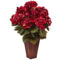 24.5" Hydrangea in Bamboo Planter Rust by Nearly Natural in Rust