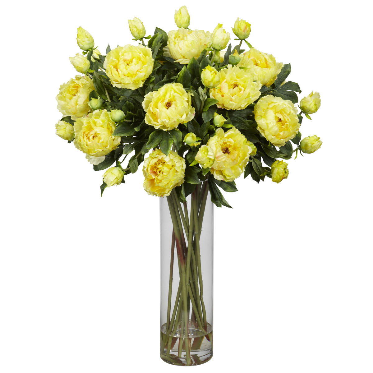 Giant Peony w/Cylinder Yellow by Nearly Natural in Yellow