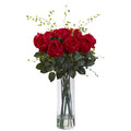 32" Giant Rose & Willow Arrangement Red by Nearly Natural in Red
