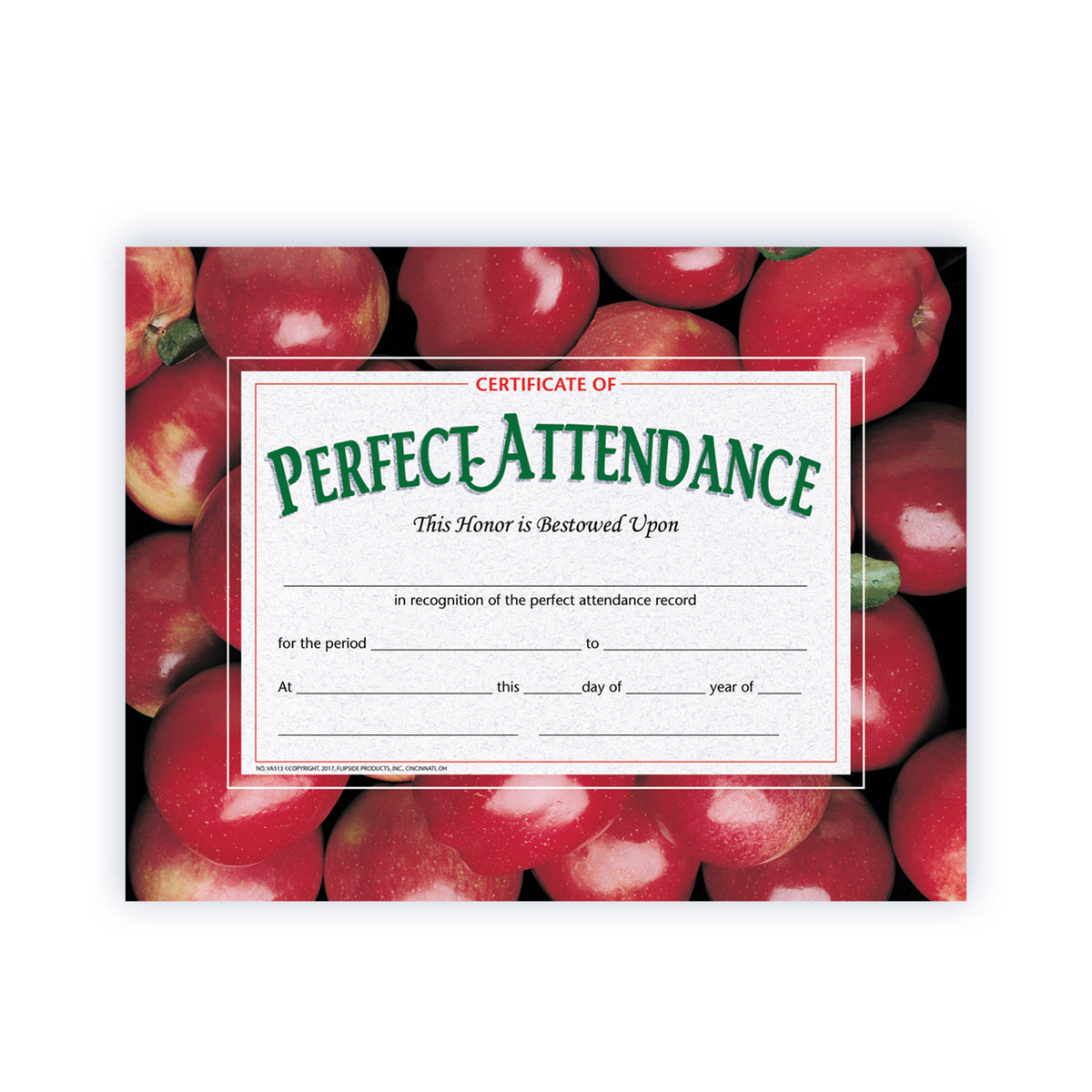 Certificate of Perfect Attendance - Carton of 50 supplier units - SKU VA513
