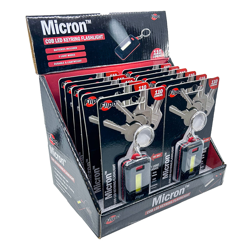 Micron Keyring Flashlight With COB LED Light - 12 PC Display