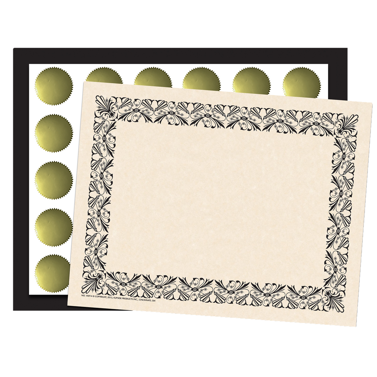 Art Deco Set - Black Border Paper, Plain Folders, Gold Seals