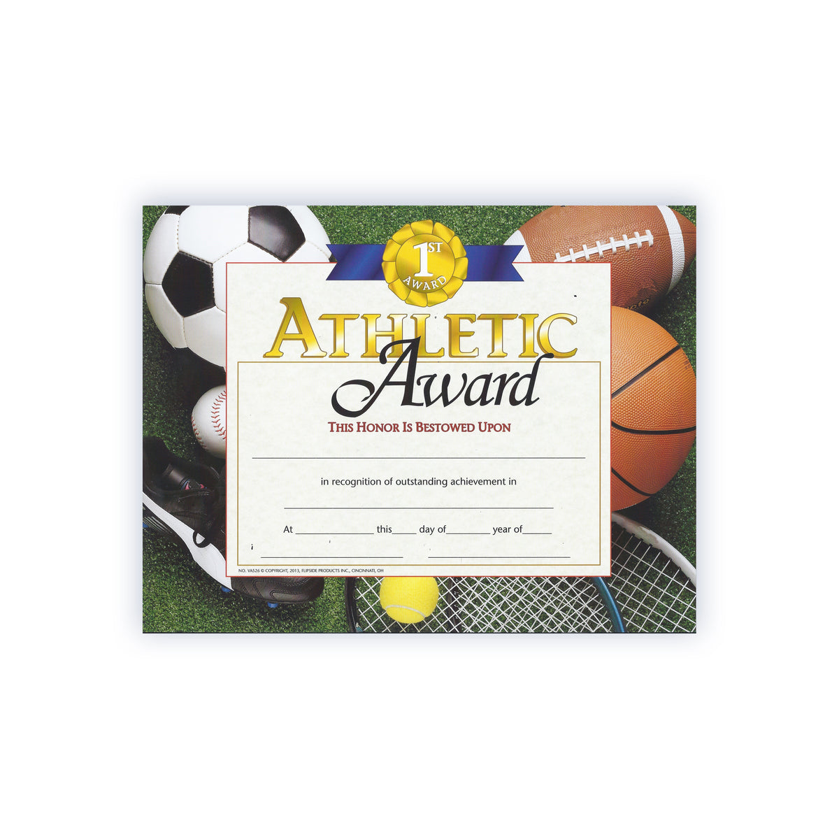 Athletic Award Certificate - Carton of 50 supplier units - SKU VA526