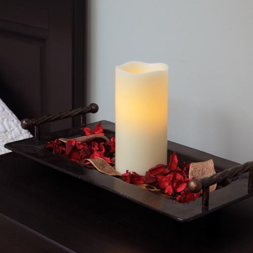 Flameless 3" x 8" Melted Top Ivory Wax Pillar Candle