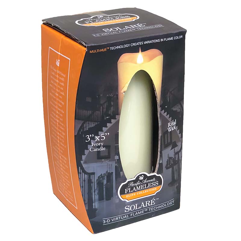 Solare 3D Virtual Flame Candles with Color-Hue Technology - Ivory 3" x 5"