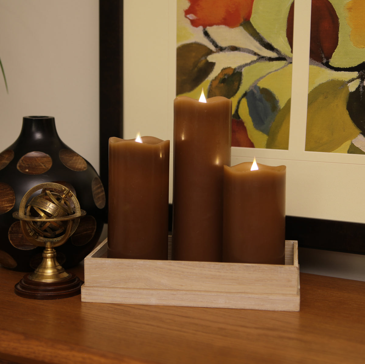 Solare 3D Virtual Flame Candles with Color-Hue Technology | Chocolate & Cranberry
