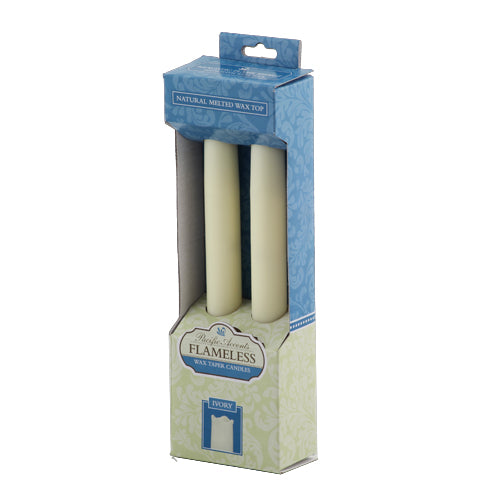 Flameless LED 9" Ivory Wax Taper Candles - Set of 2