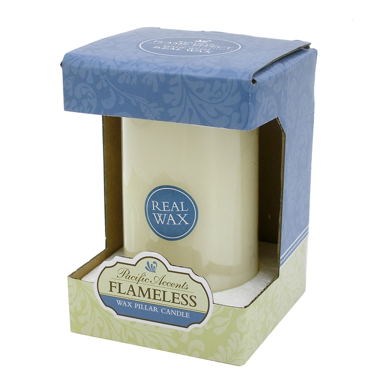 Flameless 3" x 6" Flat Top Ivory Wax Pillar Candle