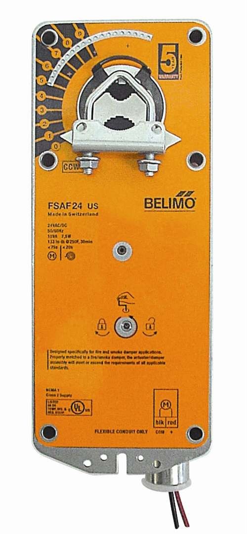 Belimo Fire & Smoke Actuator, 180 in-lb [20 Nm], Spring return, AC/DC 24 V, On/Off, 2 x SPST FSAF24A-S