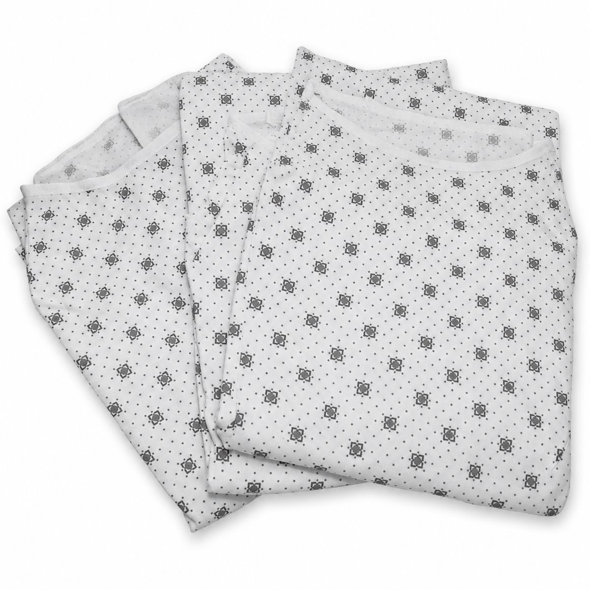 GRAY - 45X63 55/45 8LBS TWILL PRINTED PATIENT GOWN (GRAY SNOWFLAK) (25 DOZ per BALE) | Request a Freight Quote — representative Gray product image