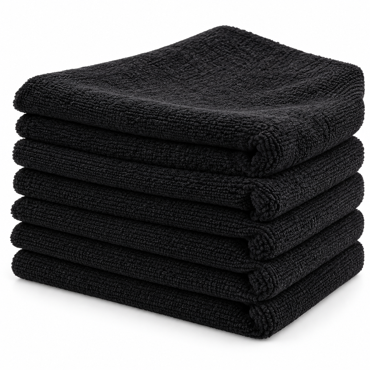 Representative black microfiber towels for item MF1616-BK; displayed color may vary by dye lot