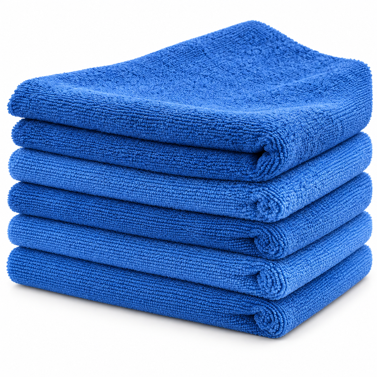 Representative blue microfiber towels for item MF1616-WB; displayed color may vary by dye lot
