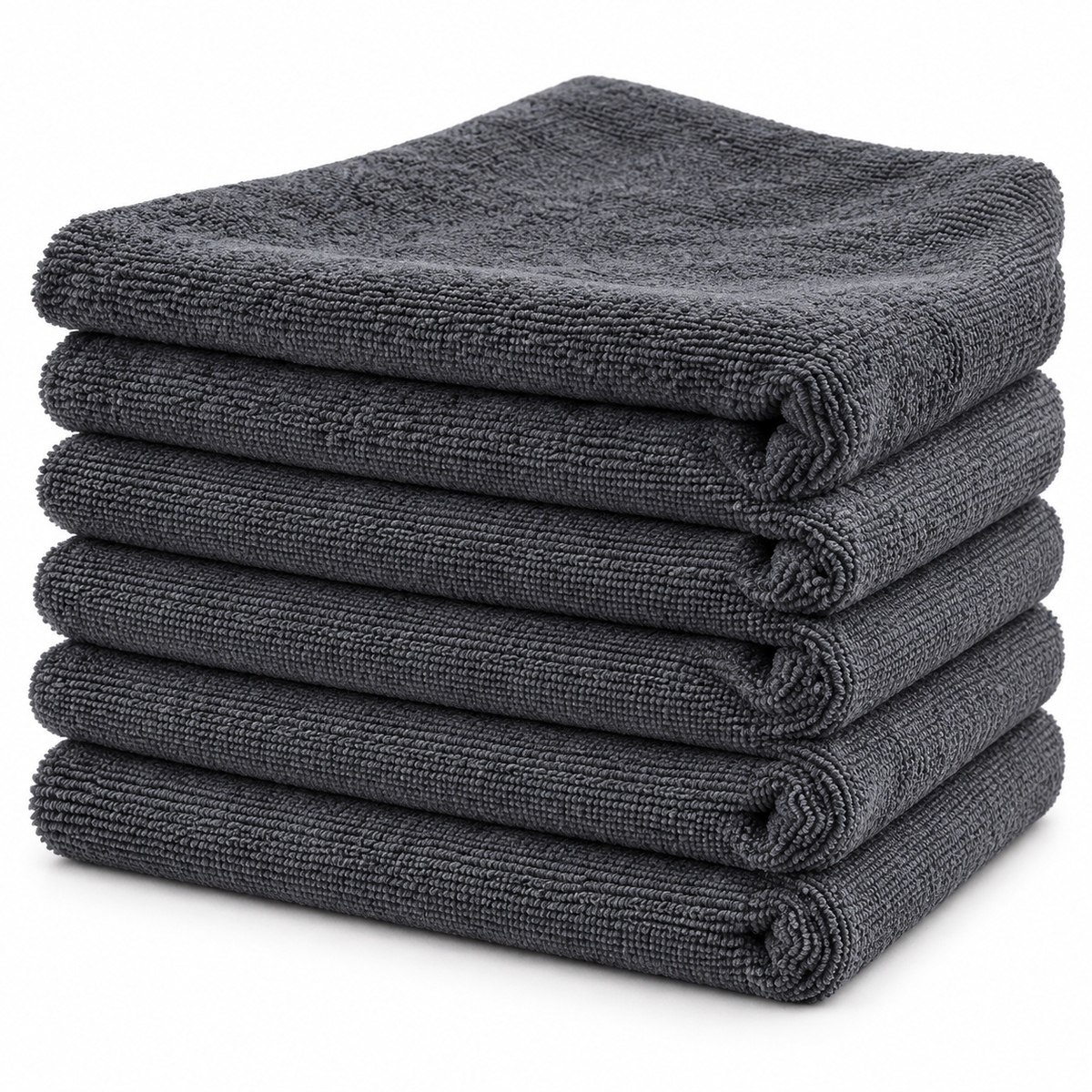 Representative charcoal gray microfiber towels for item MF1616-270-500CHG; displayed color may vary by dye lot