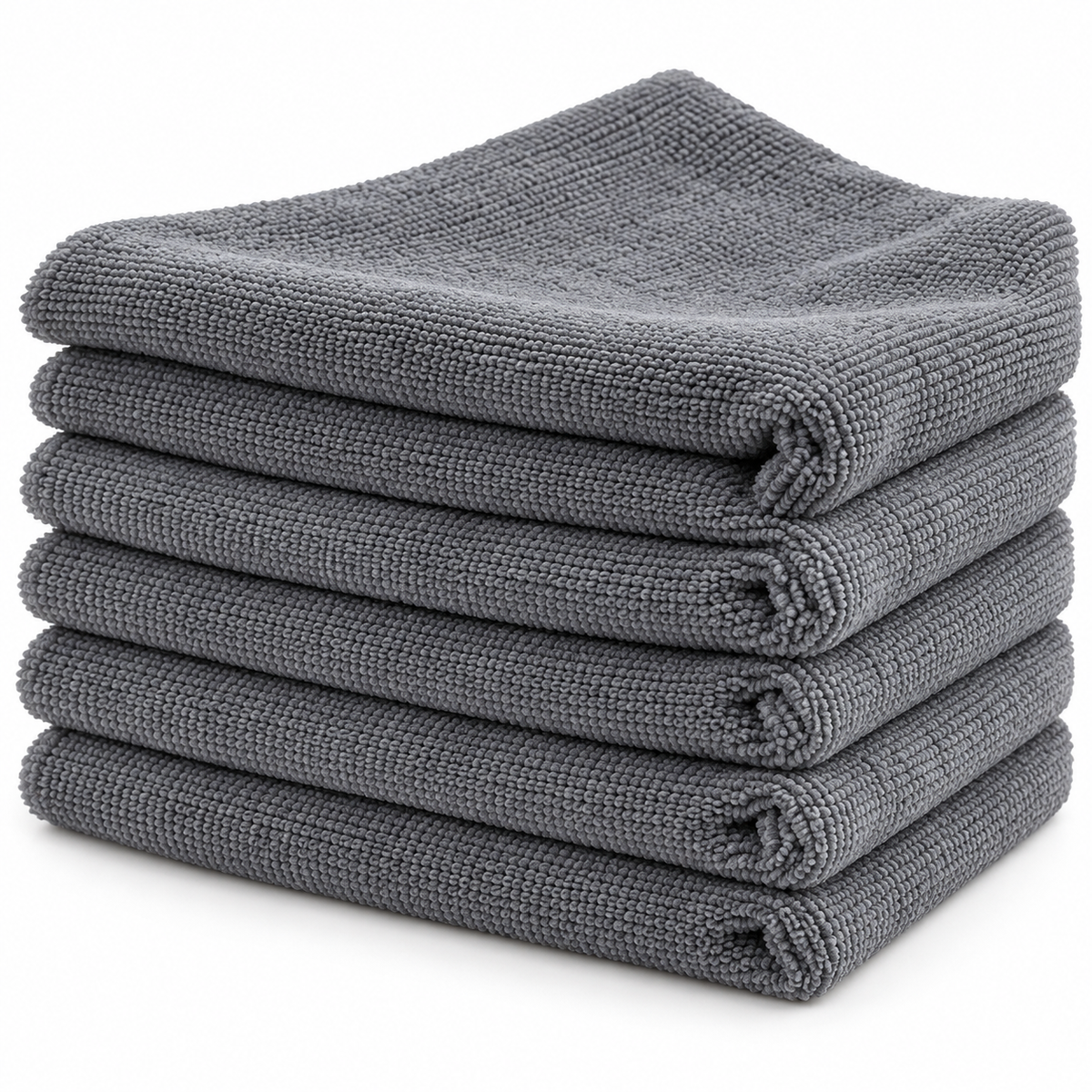 Representative gray microfiber towels for item MF1616-GY; displayed color may vary by dye lot