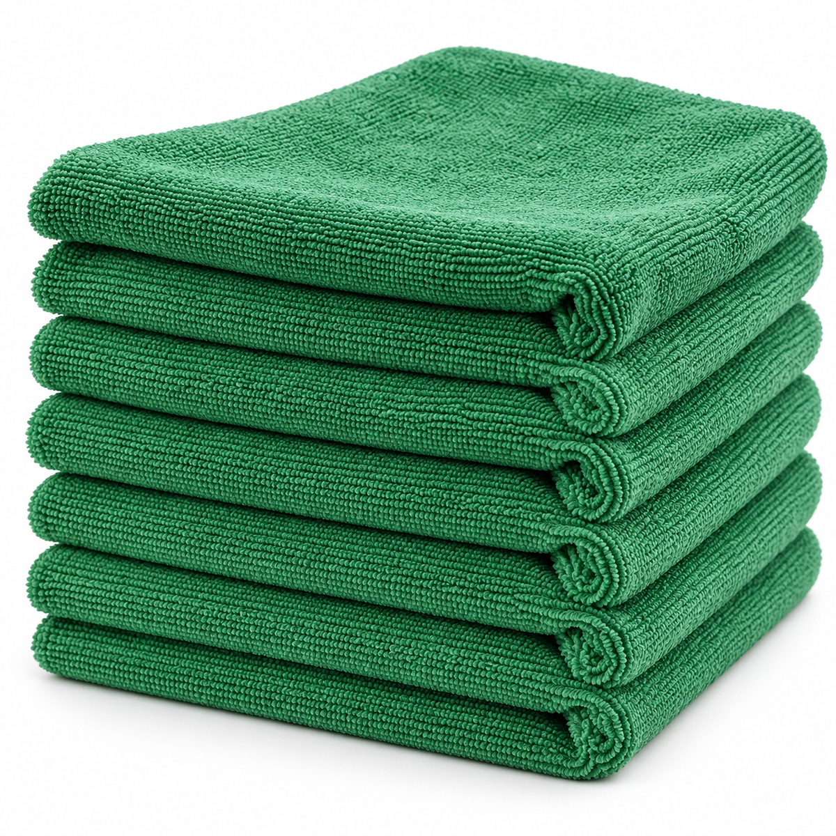 Representative jade green microfiber towels for item MF1616-250-500JDG; displayed color may vary by dye lot