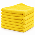 Representative yellow microfiber towels for item MF1616-270-500YLW; displayed color may vary by dye lot