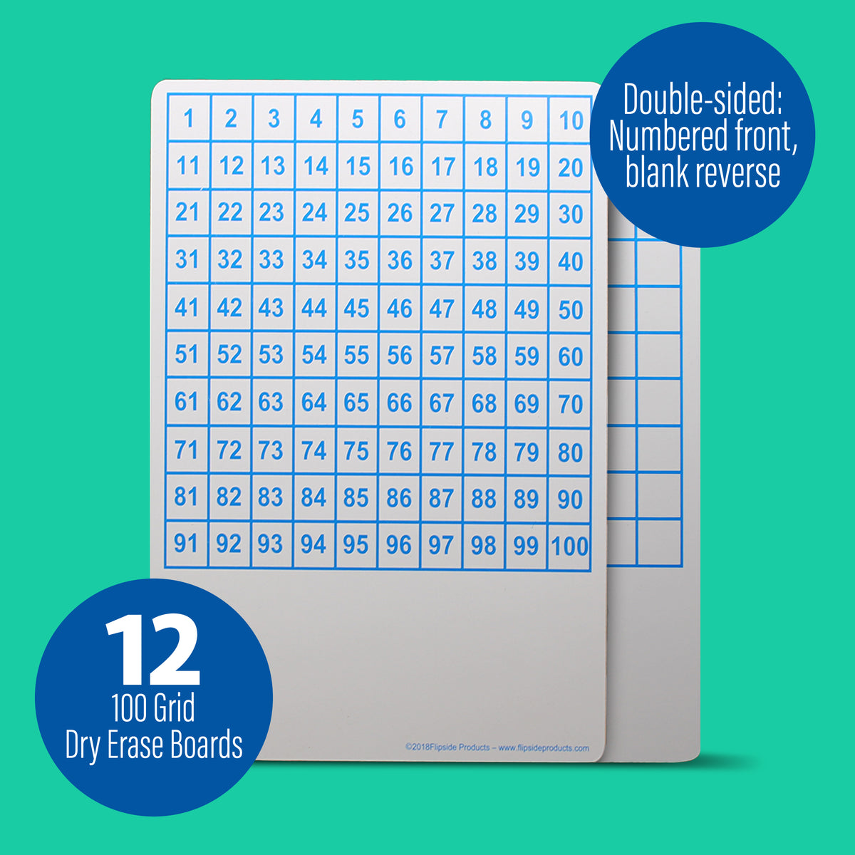 9 x 12 Two Sided Hundreds Grid Dry Erase Board Class Pack 12