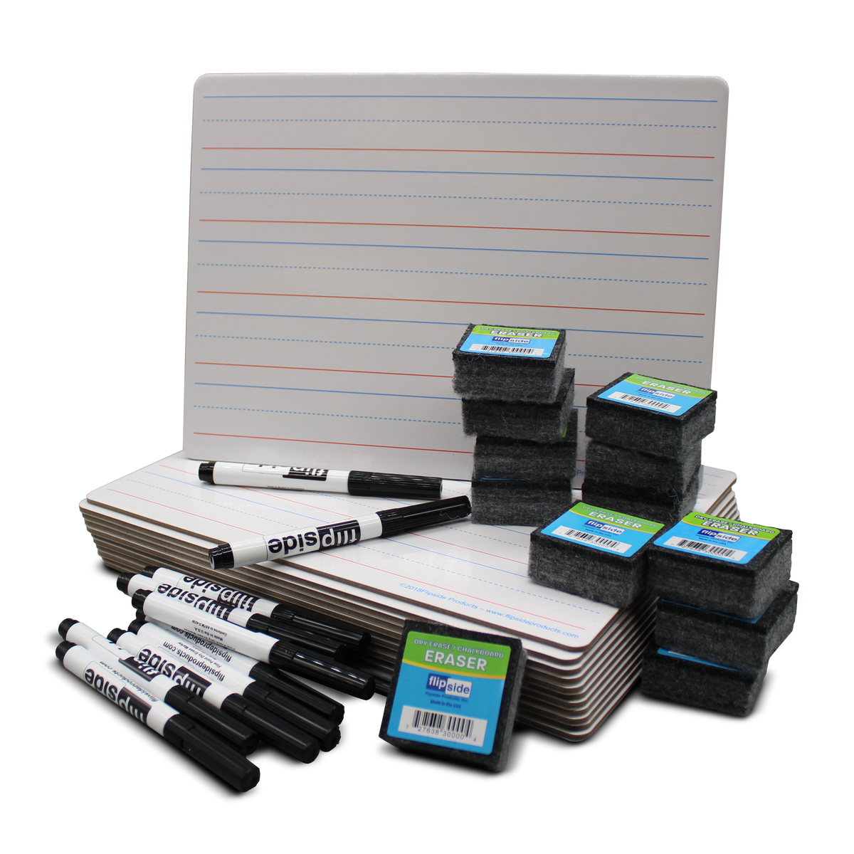 9 x 12 Two-Sided Magnetic Red & Blue Ruled/Magnetic Dry Erase Boards + Erasers + Markers Class - Pack of 12