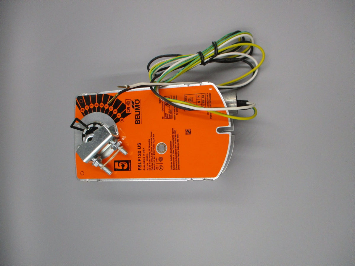 Belimo Fire & Smoke Actuator, 30 in-lb [3.5 Nm] from 32...350°F [0...177°C], Spring return, AC 120 V, On/Off FSLF120US