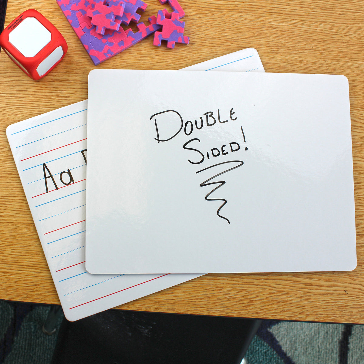 9 x 12 Red & Blue Ruled/Dry Erase (dual sided) + Colored Markers + Student Eraser Class Pack 12