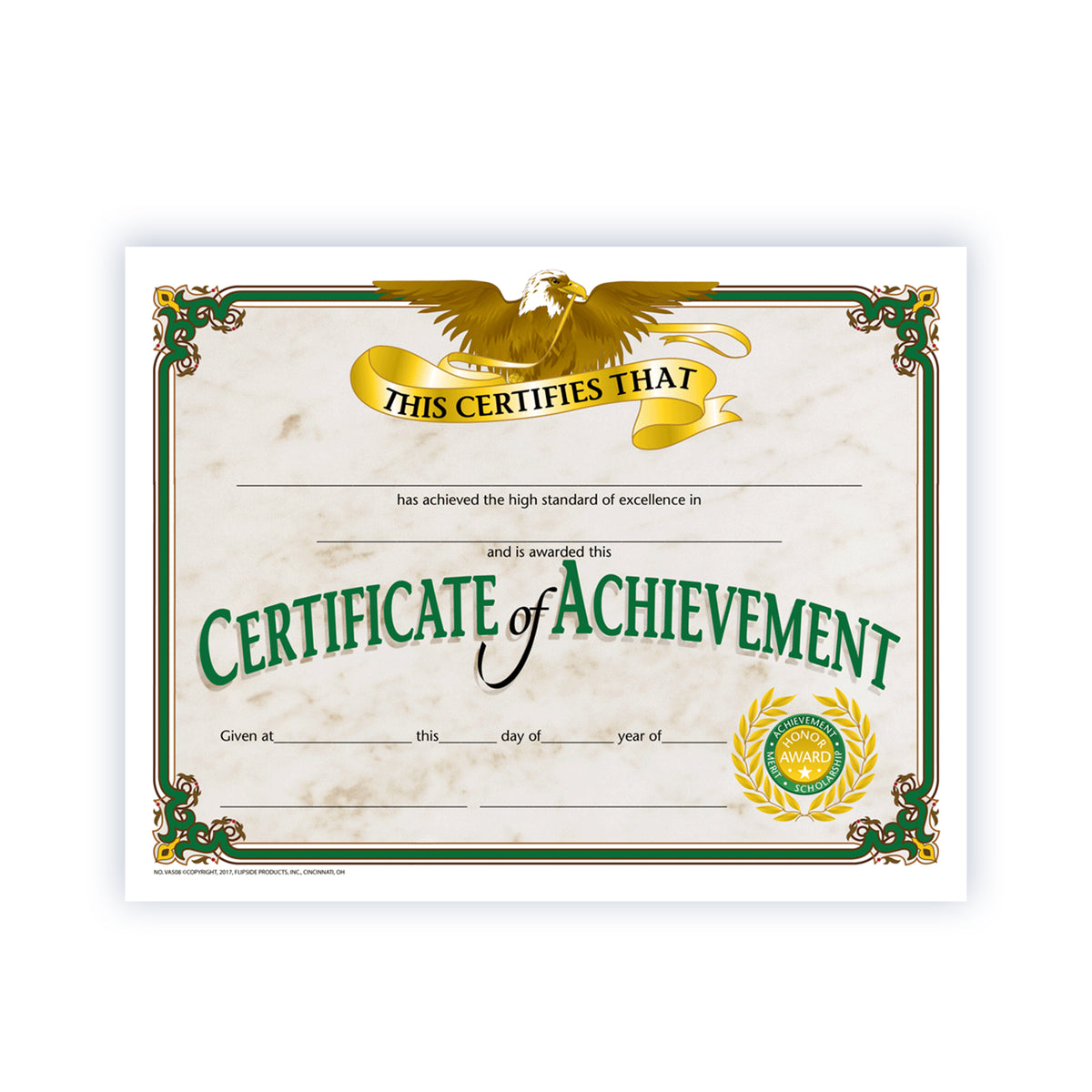 Certificate of Achievement - Carton of 50 supplier units - SKU VA508