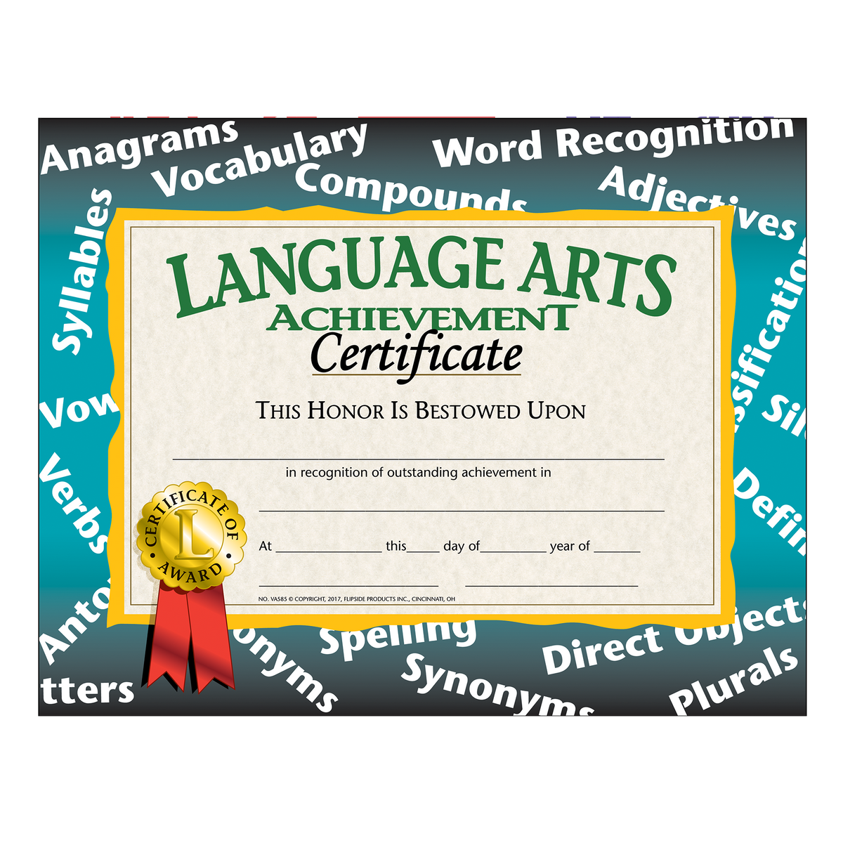 Language Arts Achievement Certificate - Carton of 50 supplier units - SKU VA585
