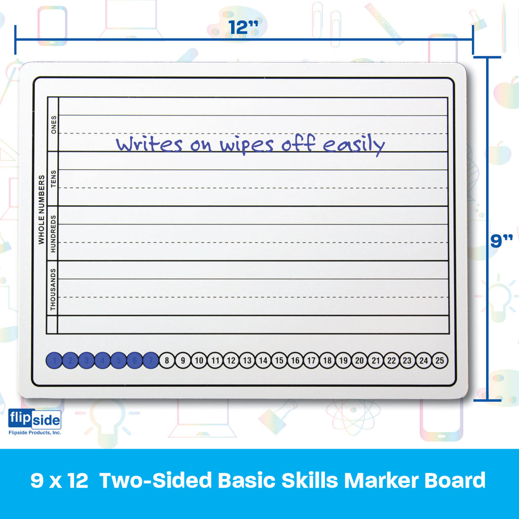 9 x 12 Two Sided Basic Skills Marker Board 12 Pack