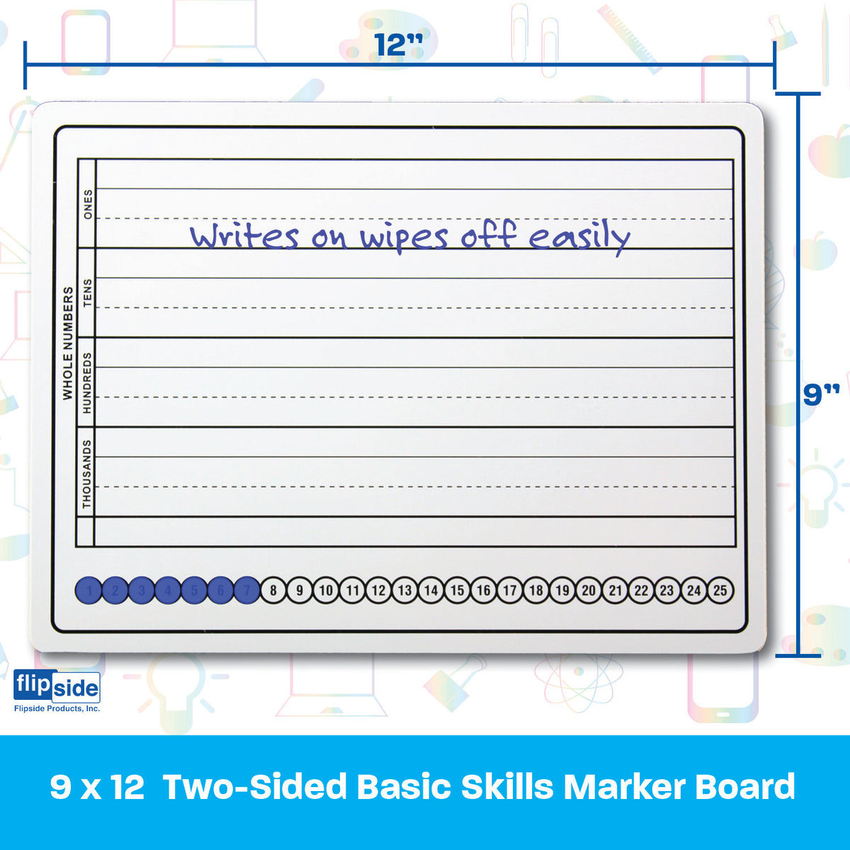 9 x 12 Two Sided Basic Skills Marker Board 12 Pack