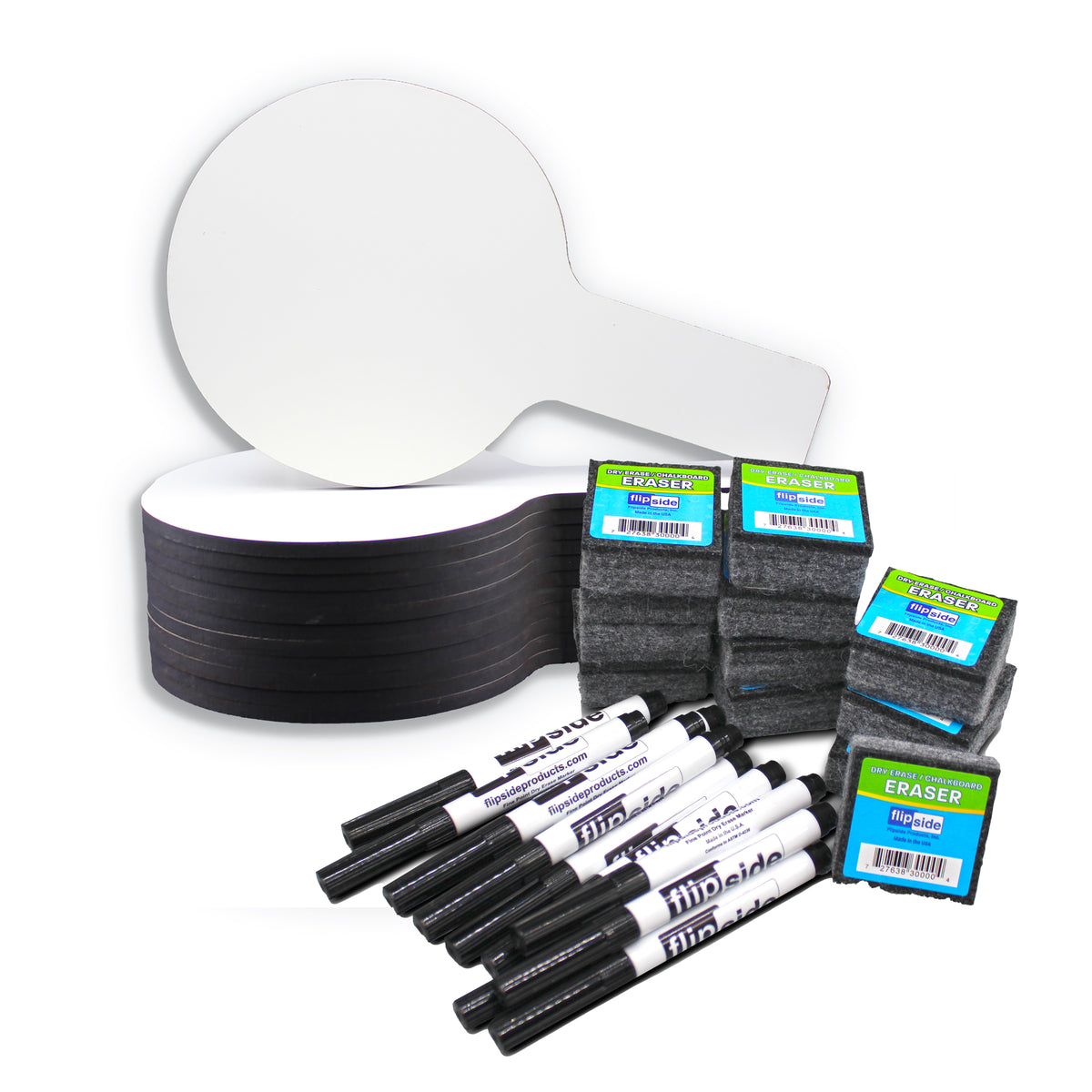 5 x 9 Single-Sided Mini Dry Erase Answer Paddles with Markers and Erasers - Class Pack of 12