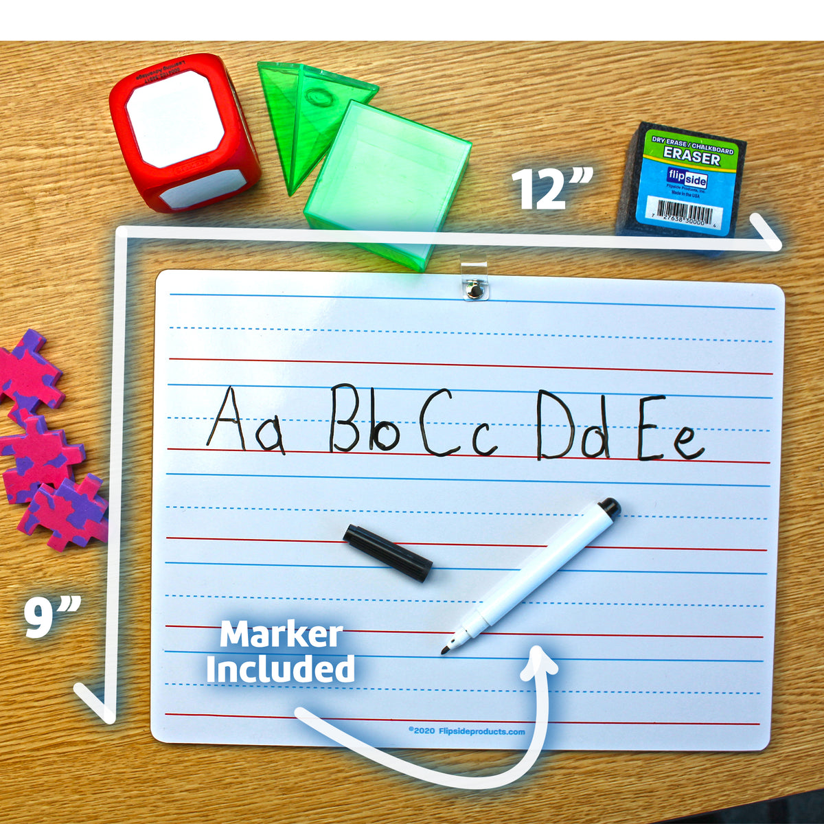 9 x 12 Two Sided Red & Blue Ruled/Dry Erase with attached marker