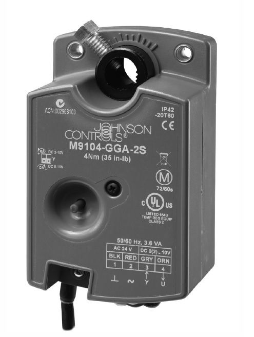 Johnson Controls Rotary Actuator; 35 In-Lb; Nsr; 60 Sec; 90 Deg; 24 Vac M9104-AGA-3S