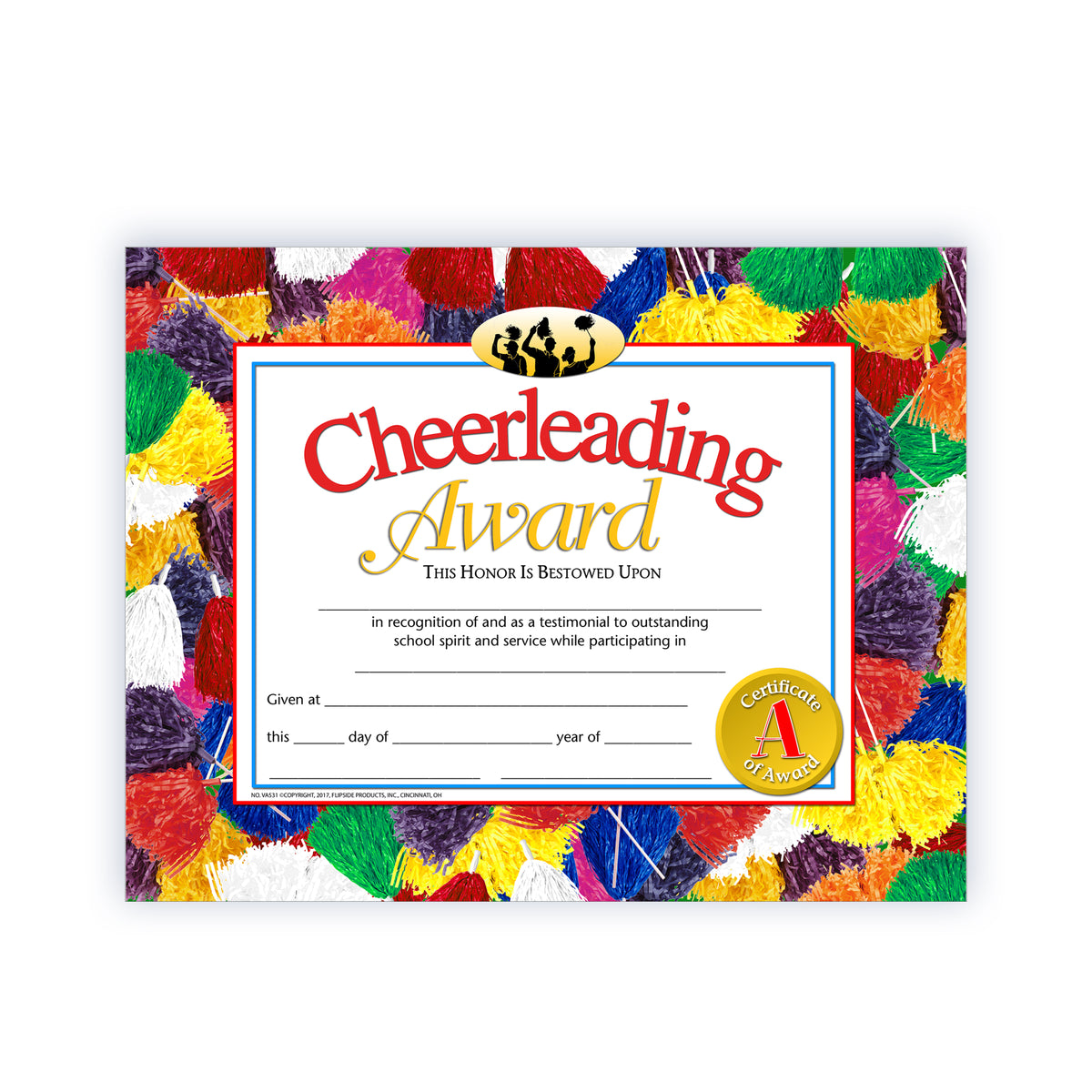 Cheerleading Award Certificate - Carton of 50 supplier units