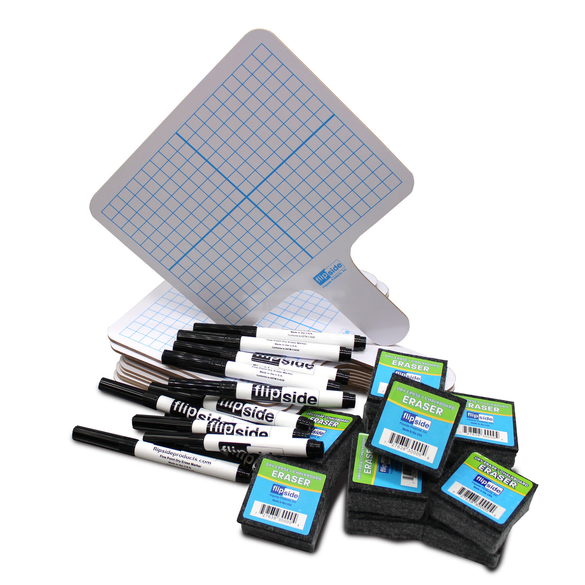 Rectangular Graph Double Sided Dry Erase Answer Paddle + Markers + Erasers - Class Pack 12
