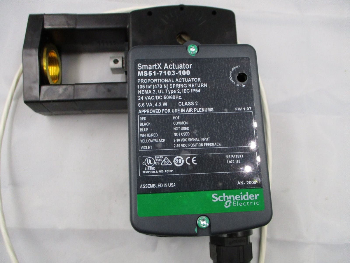 Schneider Smartx, Actuator, Proportional 2-10 Vdc, Spring Return, 24 Vac/Vdc, 3 Ft Plenum Cable, 105 Lbf, Nema 2 MS51-7103-100