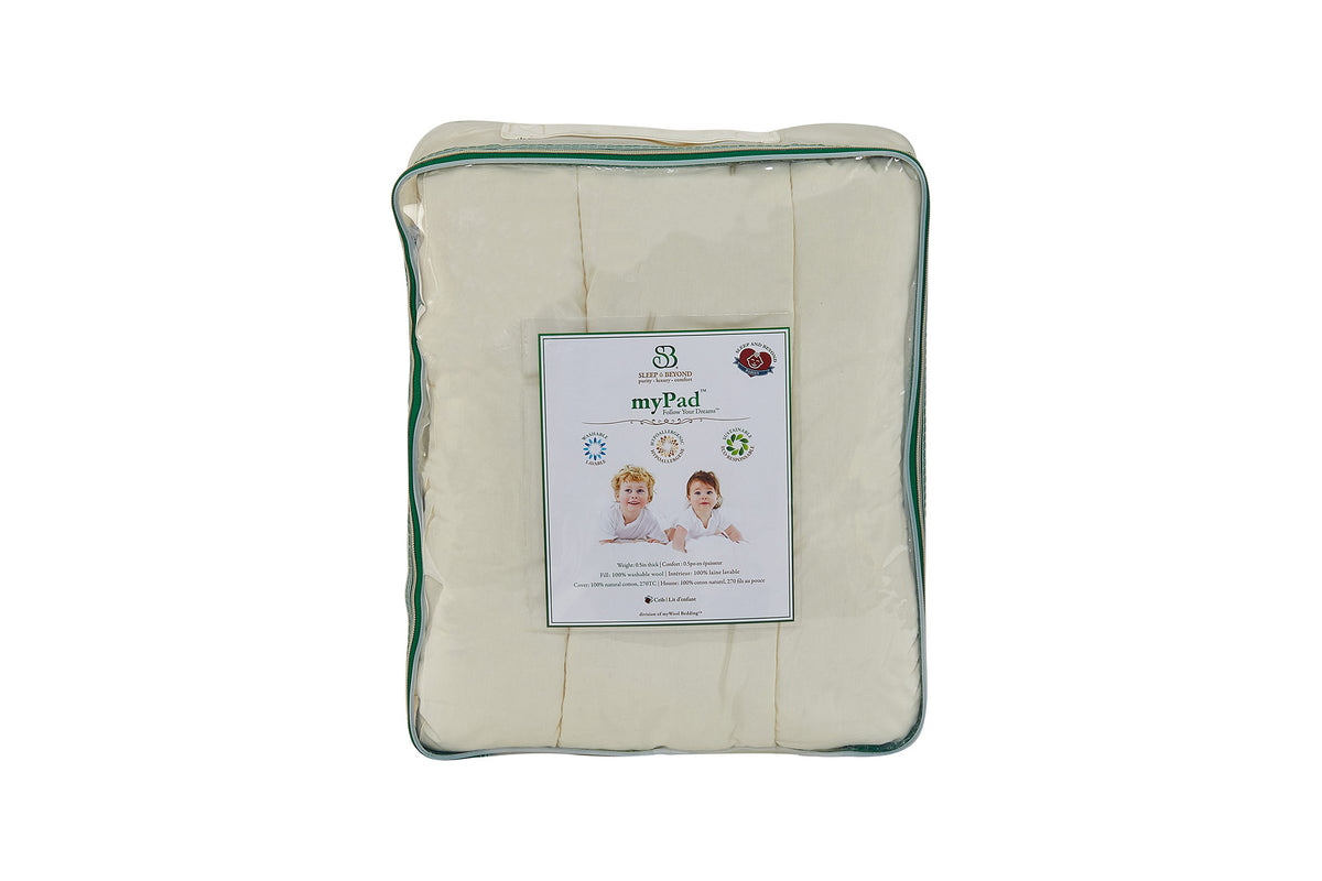Sleep & Beyond myPad Wool Mattress Pad. Supplier product photograph; only listed SKU contents included.